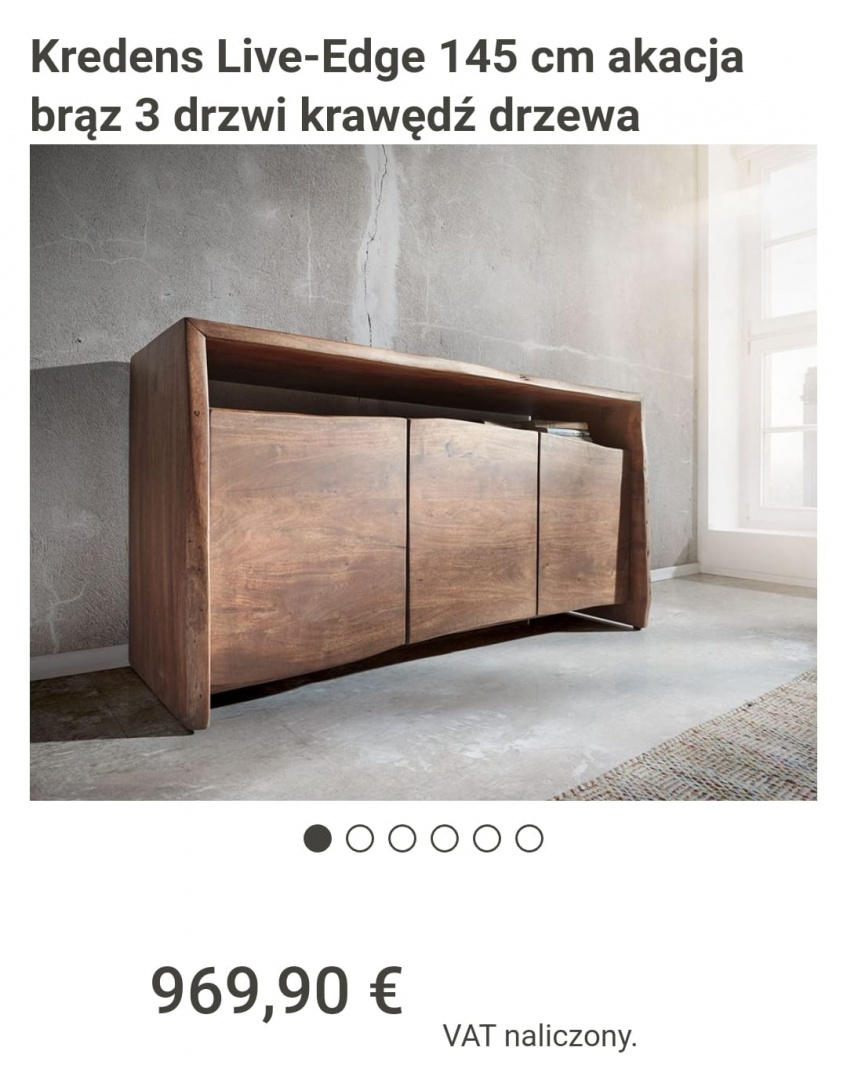 Kredens z litej akacji Live Edge Kredens z litej akacji Live Edge