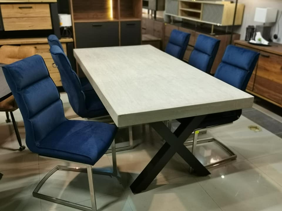 Stół z betonową powierzchnią blatu 200 x 100 cm drewno MANGO