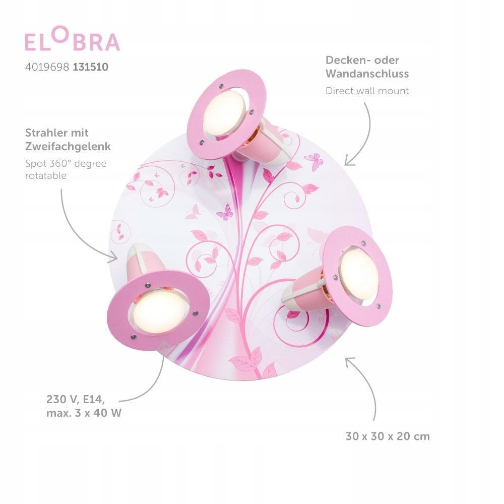 Lampa dla dziecka różowa ELOBRA 1000142666