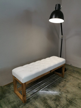 Pikowana ławka do przedpokoju z miejscem na buty Emra Wood Design biała ekoskóra dąb