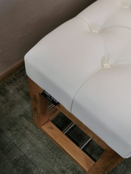 Pikowana ławka do przedpokoju z miejscem na buty Emra Wood Design biała ekoskóra dąb