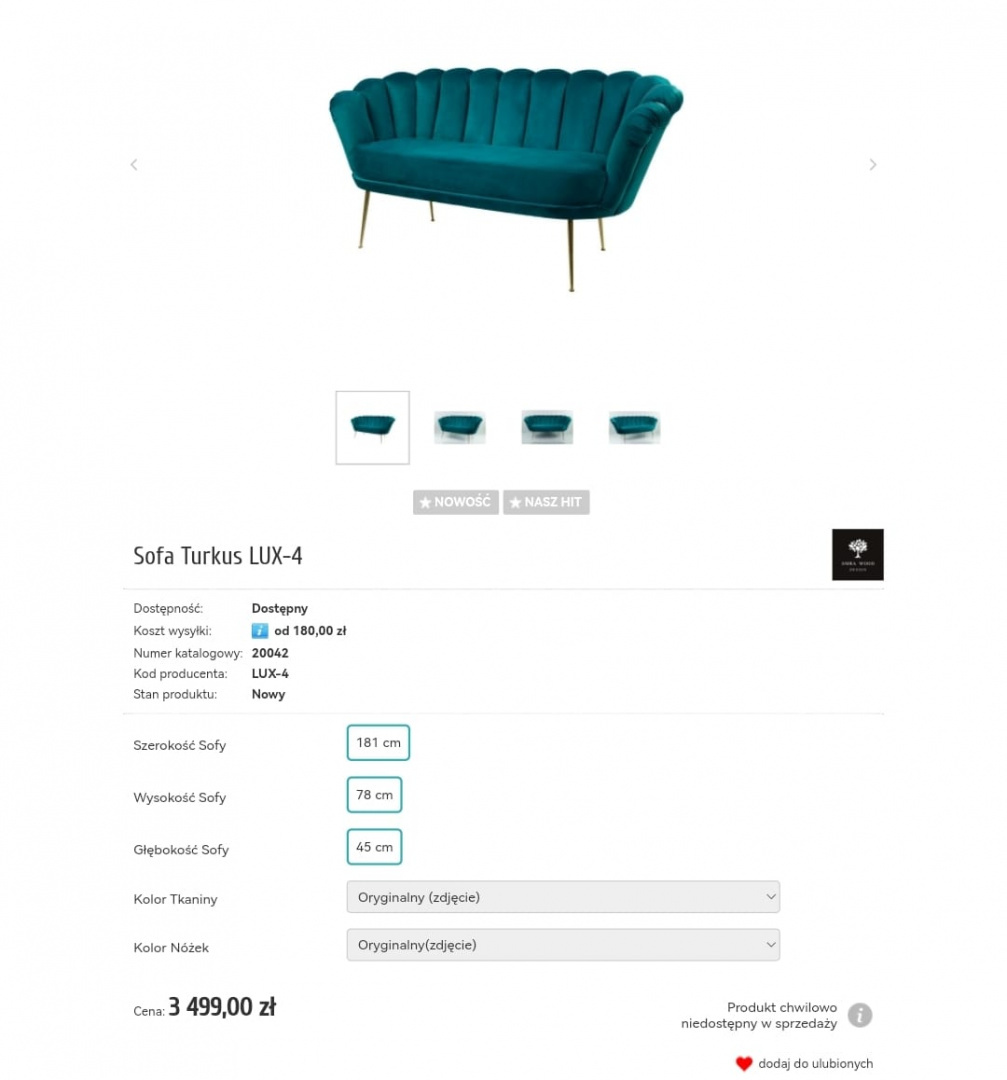 Sofa Turkusowa Emra Wood Design Kwiat Lotosu OD RĘKI Sofa Turkusowa Emra Wood Design Kwiat Lotosu OD RĘKI