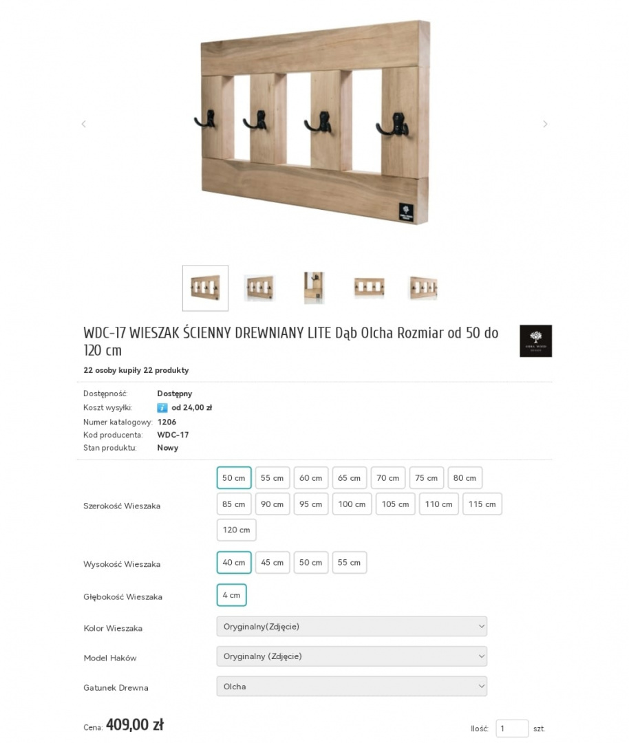 Wieszak ścienny Emra Wood Design Wieszak ścienny Emra Wood Design
