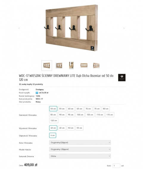 Wieszak ścienny Emra Wood Design Wieszak ścienny Emra Wood Design