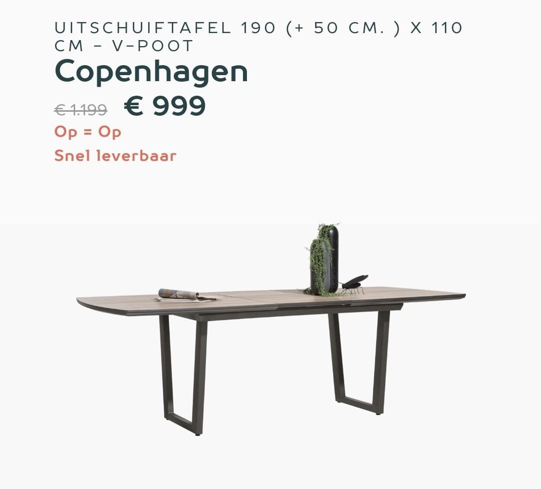 Stół rozkładany H&H Copenhagen 190 + 50 x 110