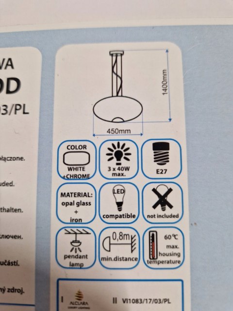 Alclara BLOOD styl nowoczesny szkło chrom 45cm E27 Alclara BLOOD styl nowoczesny szkło chrom 45cm E27