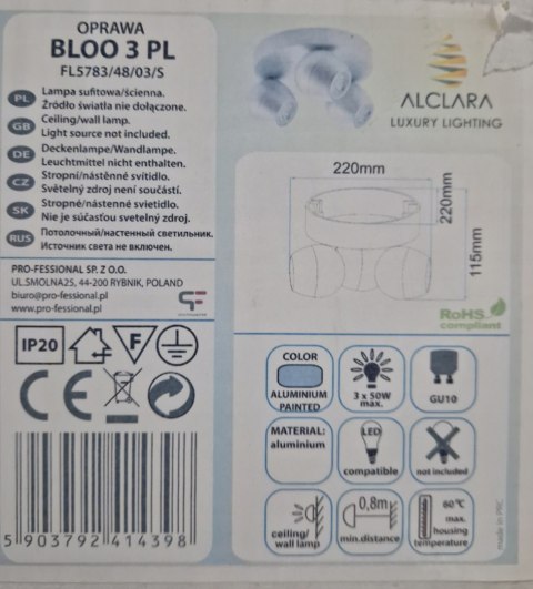 Lampa reflektory BLOO 3 Alclara aluminium srebrny Lampa reflektory BLOO 3 Alclara aluminium srebrny