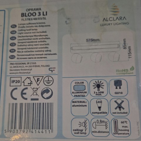 Lampa reflektory BLOO3LI Alclara aluminium srebrny Lampa reflektory BLOO3LI Alclara aluminium srebrny