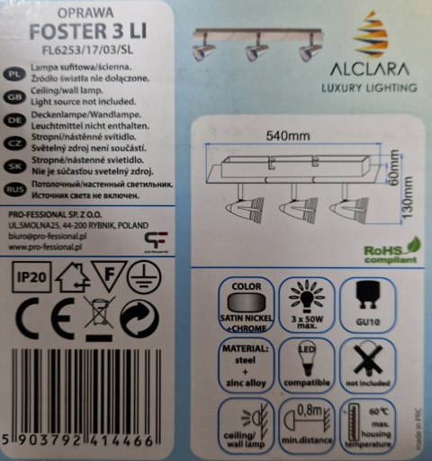 Reflektorki Foster Alclara 3xGU10 Nikiel Chrom Reflektorki Foster Alclara 3xGU10 Nikiel Chrom