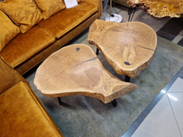 Komplet dębowych stolików kawowych z plastra drewna