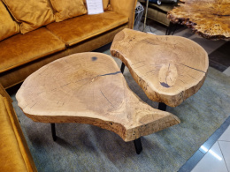 Komplet dębowych stolików kawowych z plastra drewna