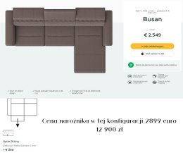 Sofa H&H Busan 250 x 180 cm z szezlongiem i elektroniczną funkcją relaksu