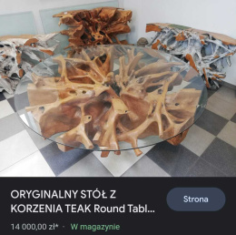 Stół 150 cm konar Teak, szyba hartowana