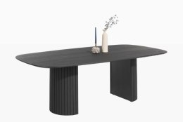Owalny Stół Jadalniany PAVIE 240 x 120 cm – Czarny Fornir Dębowy Castle Black – Cylindryczna Noga Kolumnowa z Lamelami