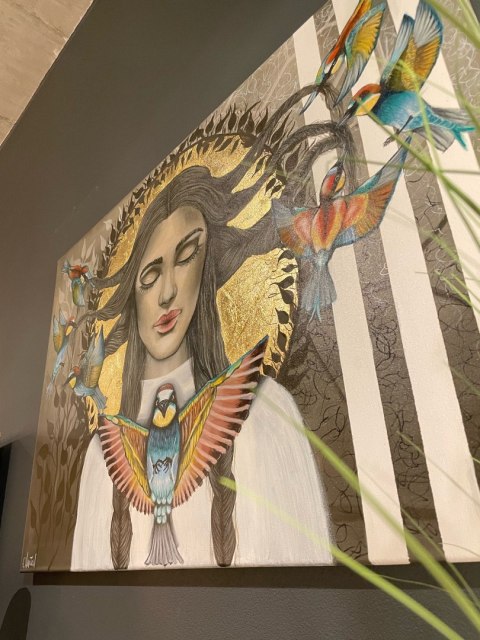 Obraz akrylowy ręcznie malowany w rozmiarze 100x70cm " TANIEC PTAKÓW" Obraz akrylowy ręcznie malowany w rozmiarze 100x70cm " TANIEC PTAKÓW"