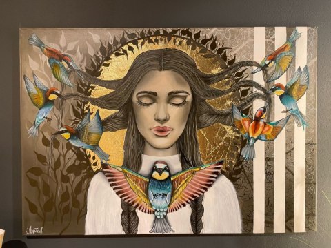 Obraz akrylowy ręcznie malowany w rozmiarze 100x70cm " TANIEC PTAKÓW" Obraz akrylowy ręcznie malowany w rozmiarze 100x70cm " TANIEC PTAKÓW"