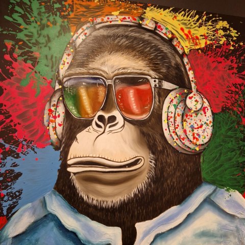 Obraz akrylowy ręcznie malowany w rozmiarze 140x120 "MR. MONKEY" Obraz akrylowy ręcznie malowany w rozmiarze 140x120 "MR. MONKEY"