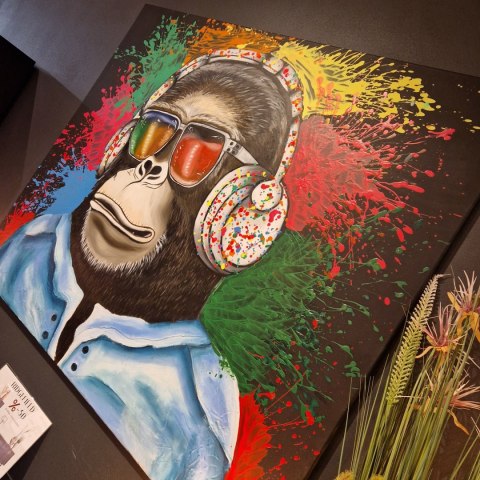Obraz akrylowy ręcznie malowany w rozmiarze 140x120 "MR. MONKEY" Obraz akrylowy ręcznie malowany w rozmiarze 140x120 "MR. MONKEY"