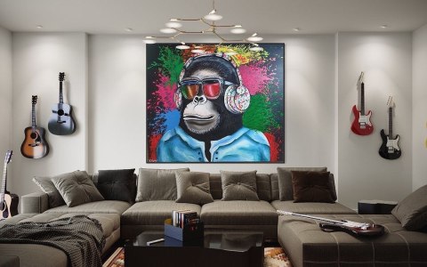 Obraz akrylowy ręcznie malowany w rozmiarze 140x120 "MR. MONKEY" Obraz akrylowy ręcznie malowany w rozmiarze 140x120 "MR. MONKEY"
