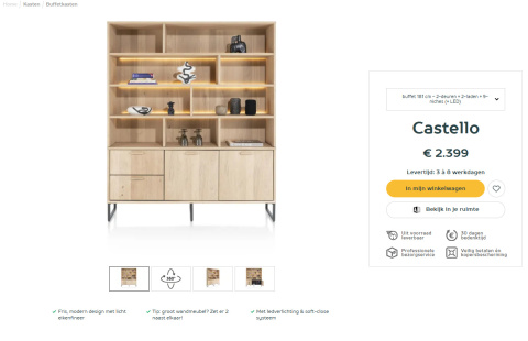 [na zamówienie] Bufet Castello Henders& Hazel 181 cm z 2 drzwiami, 2 szufladami i 9 wnękami (+ LED)