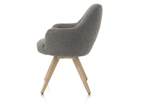 [na zamówienie] Krzesło obrotowe Rocco bez podłokietników, tkanina Brioni boucle kolor szary, nogi dąb naturalny