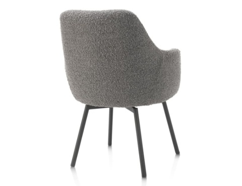 [na zamówienie] Fotel obrotowy Rocco z podłokietnikami, tkanina Brioni boucle kolor wątrobowy, nogi metal grafit