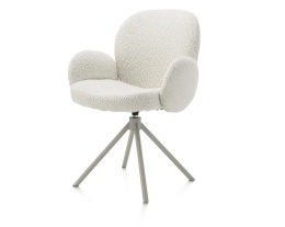 [na zamówienie] Krzesło obrotowe JAXON – tkanina Bouclé, kolor Ivory, podstawa Silk Grey