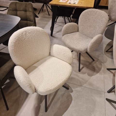 [na zamówienie] Krzesło obrotowe JAXON – tkanina Bouclé, kolor Ivory, podstawa Silk Grey