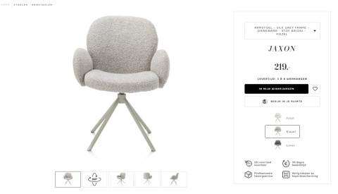 [na zamówienie] Krzesło obrotowe JAXON – tkanina Bouclé, kolor Kiezel, podstawa Silk Grey