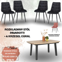 Zestaw stół PAVAROTTI (4 nogi) + 4 krzesła Coral