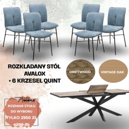 Zestaw stół AVALOX 160+50 x 98 cm+ 6 krzeseł QUINT