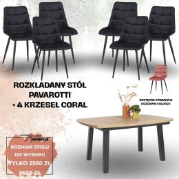 Zestaw stół PAVAROTTI (4 nogi) + 6 krzesła Coral