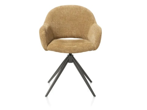 [na zamówienie]Fotel obrotowy z podłokietnikami FINN w tkaninie Livigno, ochra z grafitową podstawą