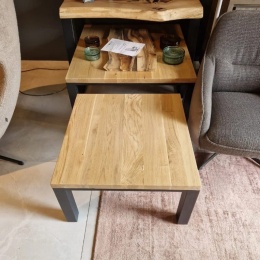 Zestaw dwóch stolików kawowych Loft – Dębowy blat, stalowa podstawa