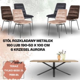 Zestaw stół Metalox 190+ 50 x 100 cm + 6 krzeseł Aurora