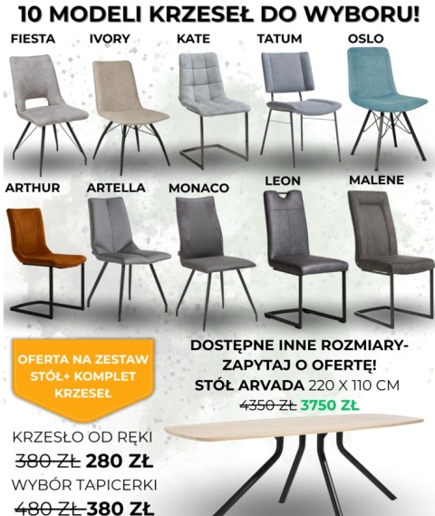 Zestaw stół Xooon Arvada 220 x 110 cm + komplet krzeseł