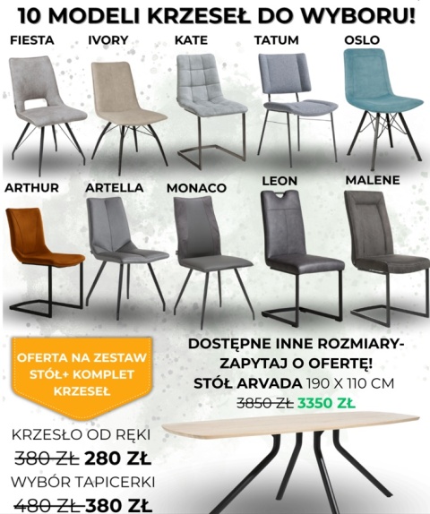 Zestaw stół Xooon Arvada 190 x 110 cm + komplet krzeseł