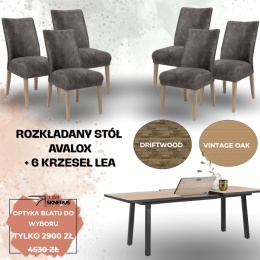 Zestaw stół rozkładany Avalox (rozmiar i optyka blatu do wyboru)+ 6 H&H Lea