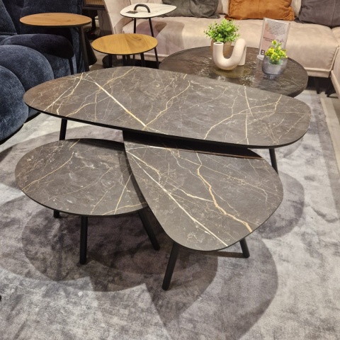 Zestaw trzech stolików kawowych Palazio – Blat Primo Laminato o wyglądzie marmuru Onyx Zestaw trzech stolików kawowych Palazio – Blat Primo Laminato o wyglądzie marmuru Onyx