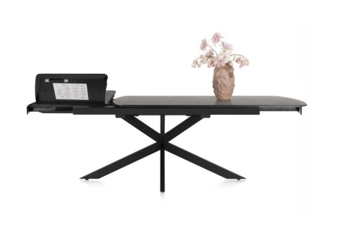 [na zamówienie] Największy stół rozkładany Pavalon 200-278x100 cm na centralnej nodze, blat Primo Laminato (HPL), kolor antracyt