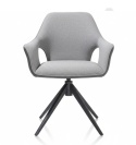 Designerski fotel obrotowy do jadalni INAYA XOOON, tapicerowany tkaniną bouclé Malmo i Pala, z czarną metalową podstawą