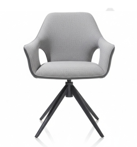 Designerski fotel obrotowy do jadalni INAYA XOOON, tapicerowany tkaniną bouclé Malmo i Pala, z czarną metalową podstawą Designerski fotel obrotowy do jadalni INAYA XOOON, tapicerowany tkaniną bouclé Malmo i Pala, z czarną metalową podstawą