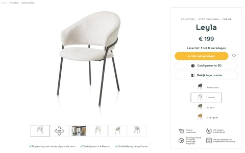 Nowoczesne krzesło z podłokietnikami Leyla Henders & Hazel, tkanina Vulcano, kolor kremowy Nowoczesne krzesło z podłokietnikami Leyla Henders & Hazel, tkanina Vulcano, kolor kremowy
