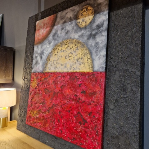 Obraz na Sklejce "Planety 3D" 120x120 cm - Autorska Technika Fakturowa Obraz na Sklejce "Planety 3D" 120x120 cm - Autorska Technika Fakturowa