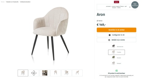 [na zamówienie] Nowoczesne krzesło z podłokietnikami Aron Happy@Home, tkanina Vulcano, kolor kremowy