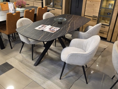 [na zamówienie] Nowoczesne krzesło z podłokietnikami Aron Happy@Home, tkanina Vulcano, kolor kremowy