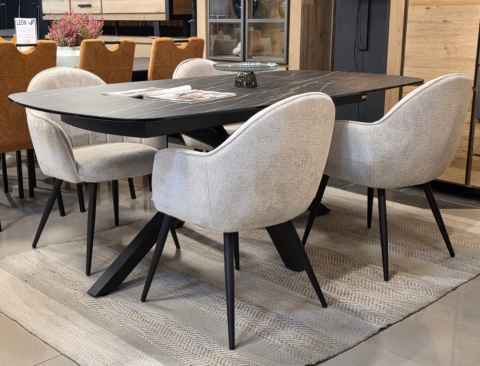 [na zamówienie] Nowoczesne krzesło z podłokietnikami Aron Happy@Home, tkanina Vulcano, kolor kremowy