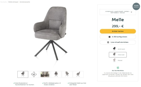 [na zamówienie] Fotel obrotowy Melle, mikrofibra Calabria - Charcoal/ podstawa metalowa