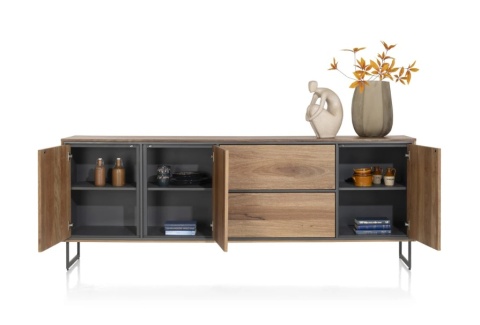 Industrialna komoda TRAPANI 240 cm, fornir z mango 'smoked' na metalowej podstawie. Industrialna komoda TRAPANI 240 cm, fornir z mango 'smoked' na metalowej podstawie.