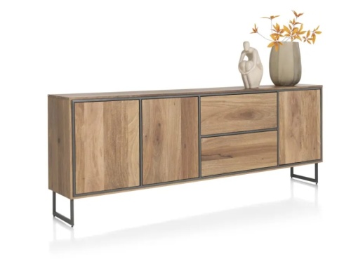 Industrialna komoda TRAPANI 240 cm, fornir z mango 'smoked' na metalowej podstawie. Industrialna komoda TRAPANI 240 cm, fornir z mango 'smoked' na metalowej podstawie.